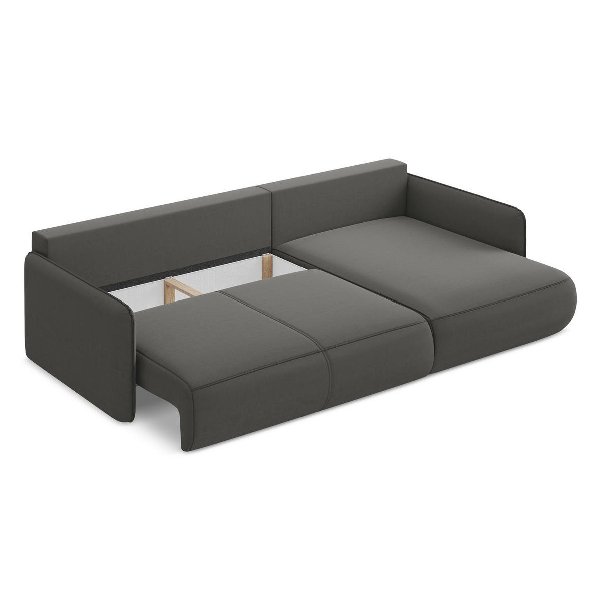 ECKSOFA mit Schlaffunktion Samt Stoff Grau - Dunkelgrau/Schwarz, Kunststoff/Textil (240/148cm) - LaMiaSofa