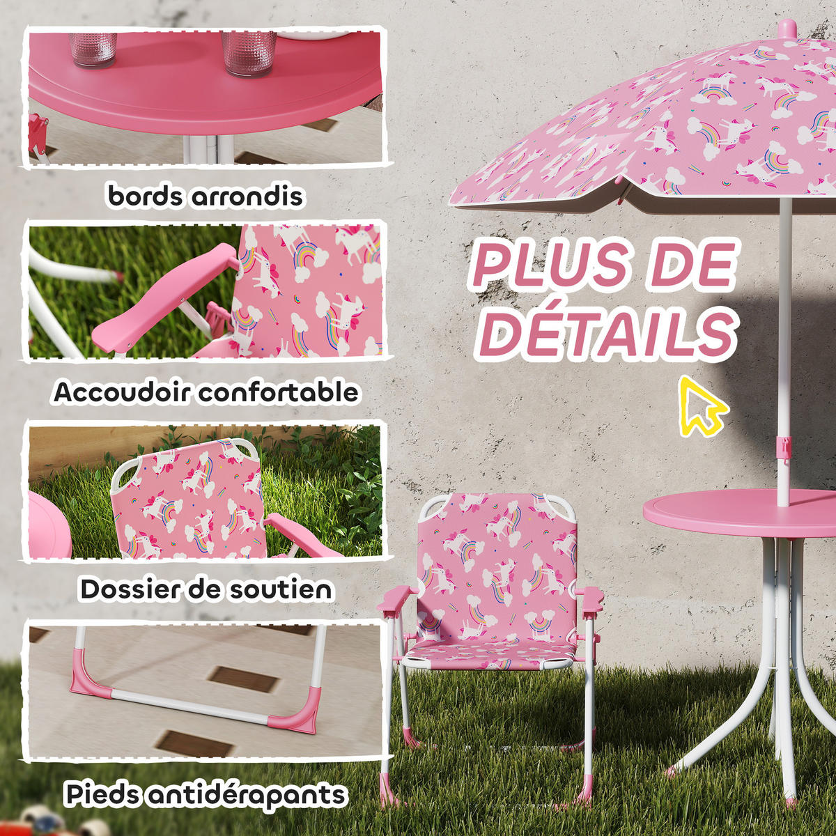 KINDERSITZGRUPPE DE-17560 2 Klappstühle mit Sonnenschirm Rosa - Pink, Kunststoff (49.5/50/49.5cm) - ComfortXL