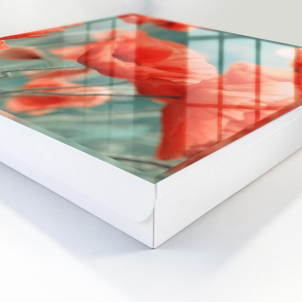 SCHLÜSSELBOX Weiß 30x30 cm – Türöffnung nach rechts - Rote Mohnblumen - Rot, Metall (30/30/5cm) - TULUP