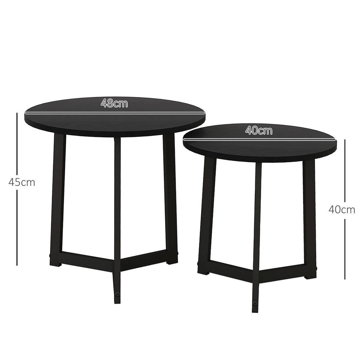 COUCHTISCH 48/40 cm Schwarz aus Stahl und MDF mit ineinander schiebbarer Funktion - Schwarz, Metall (48/48/45cm) - OKMYHOME