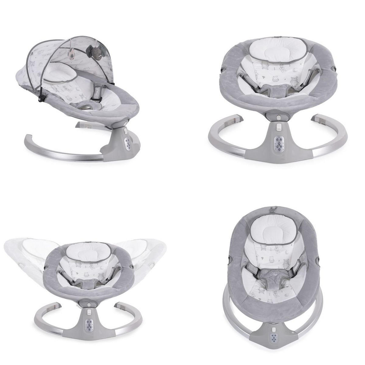 BABYWIPPE Ari grau Bluetooth, 5 Schaukelgeschwindigkeiten, Moskitonetz, 3-Punkt-Gurt - Grau, Metall - Cangaroo
