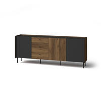 KOMMODE Prestigo Schwarz, Warmia Walnuss, Dreitürige Kommode mit Schubladen - Walnussfarben/Schwarz, Holzwerkstoff (200/78/40cm) - Bettso