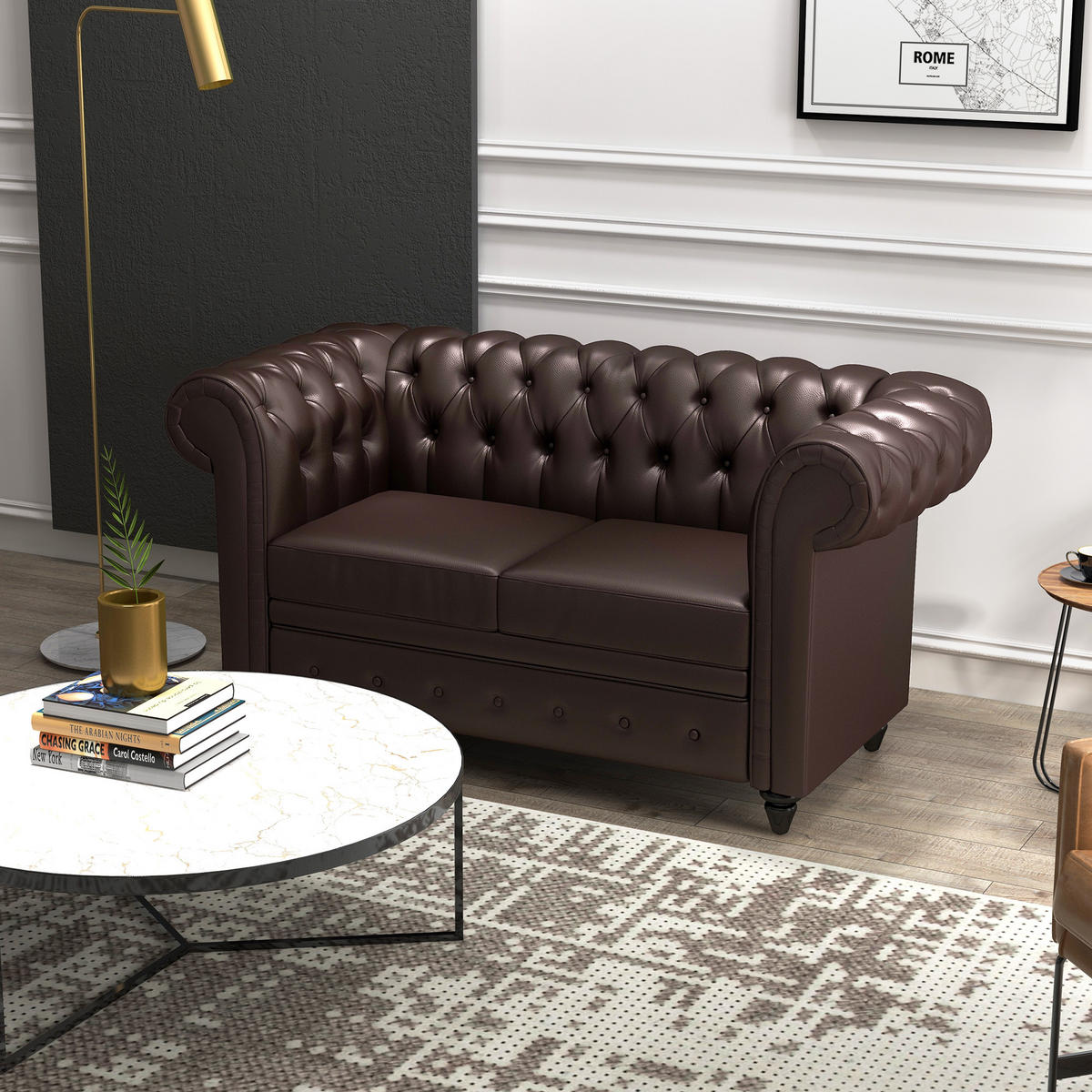 SOFA, 2-Sitzer, Chesterfield, abnehmbare Kissen, Kunstleder, braun, 160x84x80cm - Multicolor, Holzwerkstoff (160/80/84cm) - FORIOUS