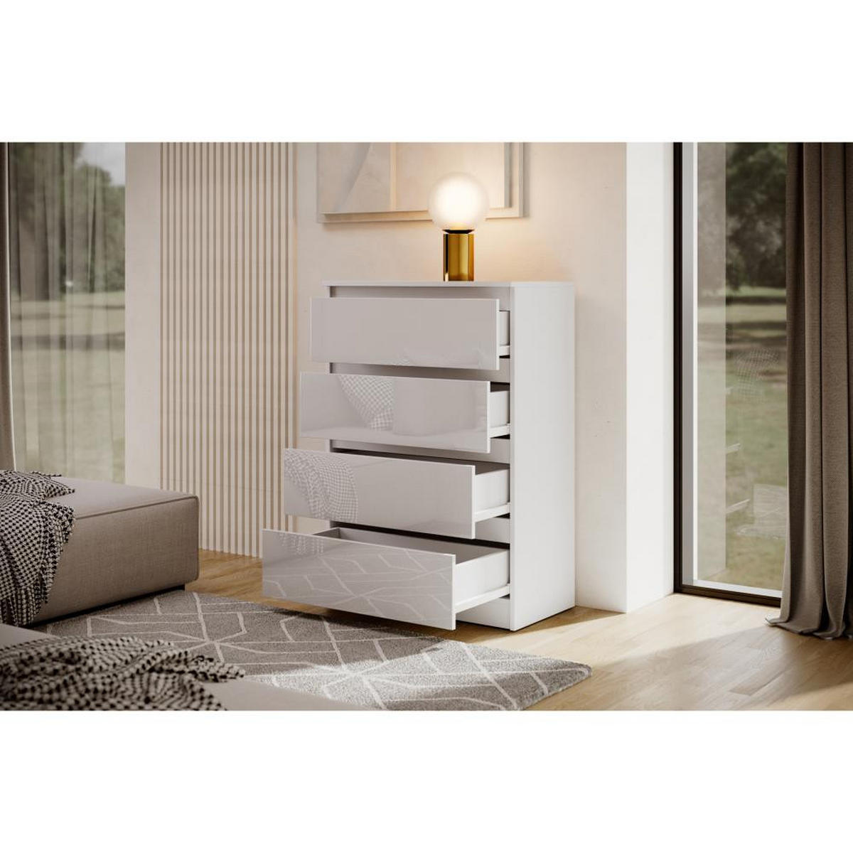 KOMMODE Lemon 70 cm mit vier Schubladen weißglanz - Weiß Hochglanz, Holzwerkstoff (70/102/39cm) - Beautysofa