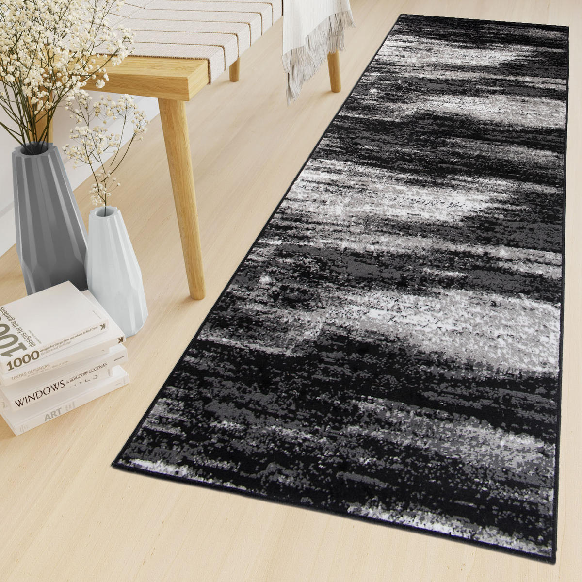 LÄUFER MAYA Schwarz 100/1000 cm - Schwarz, Textil (100/1000cm) - Tapiso