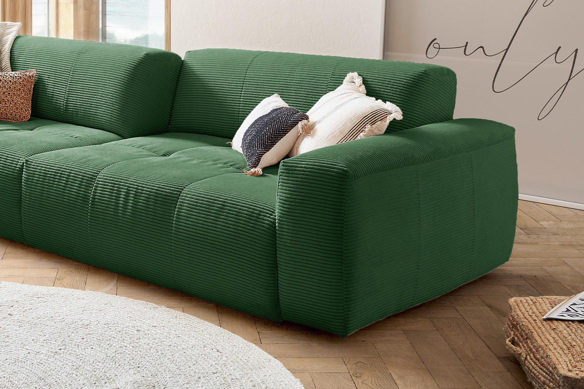 SOFA MIT SITZTIEFENVERSTELLUNG PALACE Smaragdgrün Cord - Smaragdgrün/Schwarz, Kunststoff/Textil (298/74/120cm) - KAWOLA