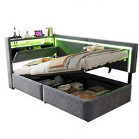 POLSTERBETT 90/200 cm mit LED-Beleuchtung, USB-Anschlüssen, Stauraum und Samtbezug, Grau - Grau, Holzwerkstoff (90/200cm) - Redom