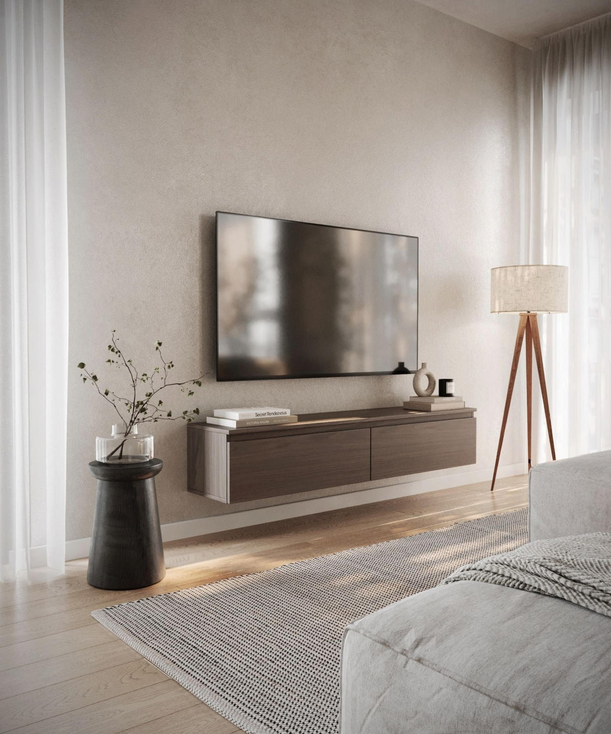 TV stolek Bemmi ořech Wisconsin 150/28/32 cm - tmavě hnědá, kompozitní dřevo (150/28.4/31.8cm) - Selsey