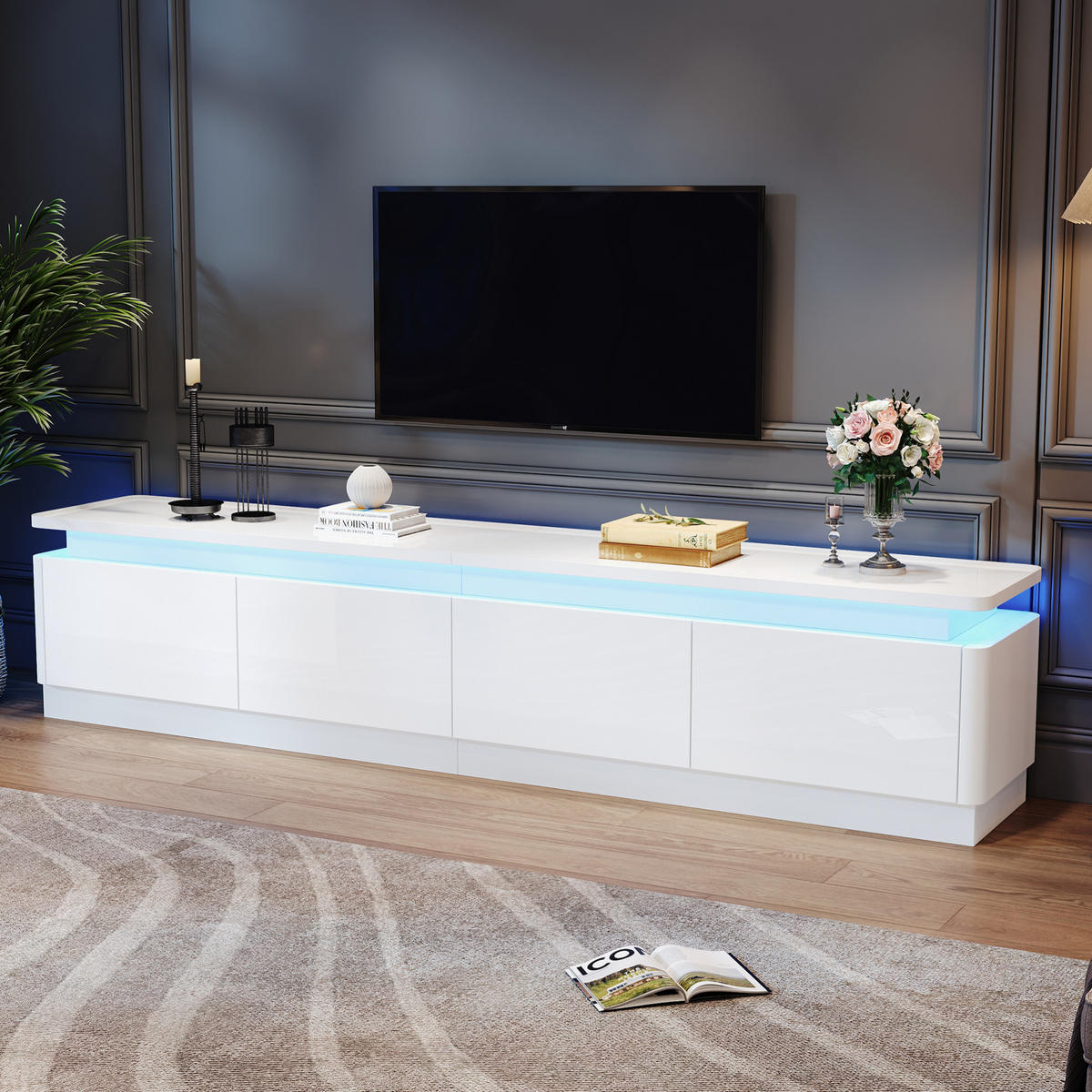 TV-SCHRANK mit 4 Schubladen 180 x 34 x 40 cm Hochglanz Weiß mit LED - Weiß, Holzwerkstoff (34/40/180cm) - Beauniv