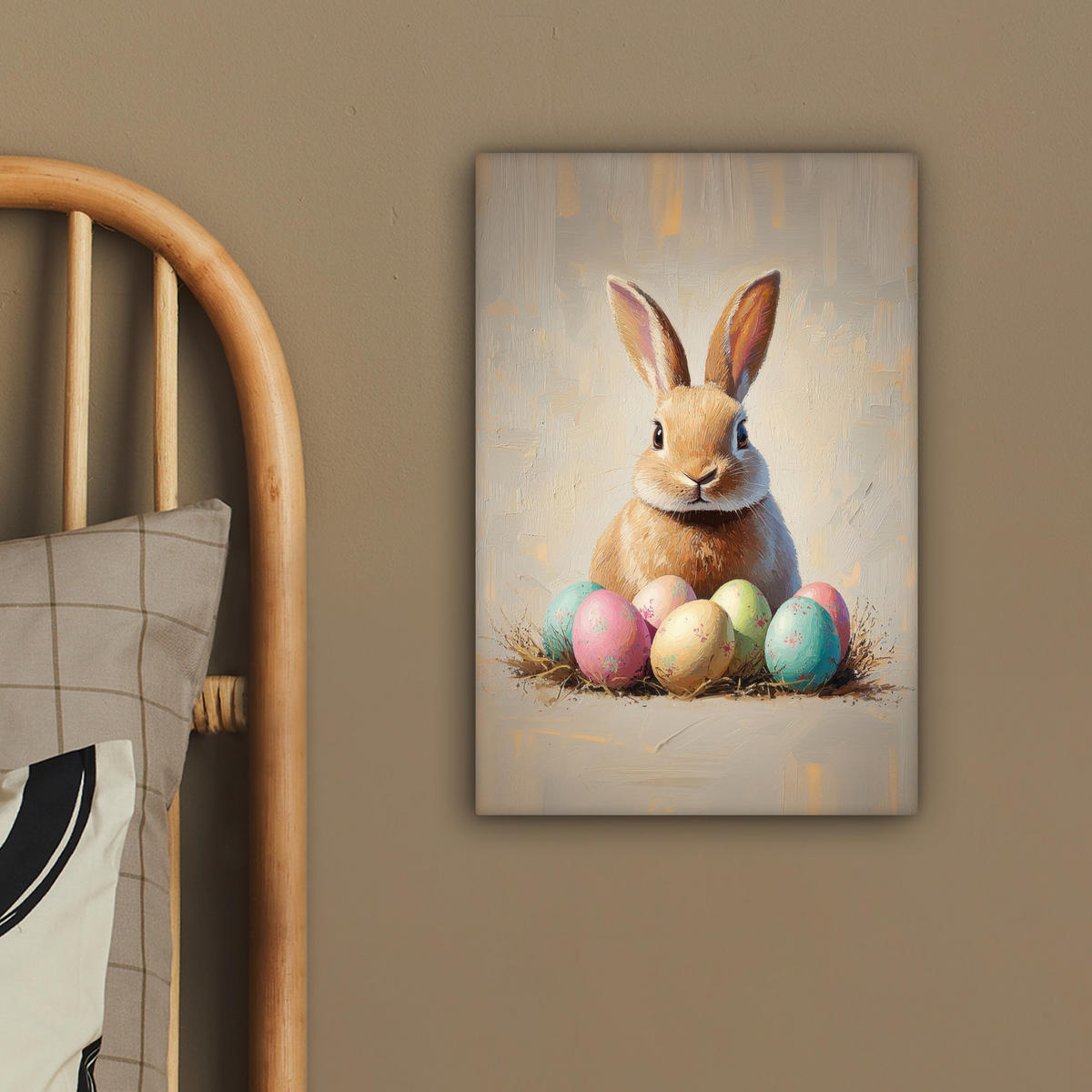 LEINWANDBILD Osterhase - Pastell - Eier Deko Wohnzimmer 20x30 cm - Beige, Textil (20/30cm) - MuchoWow
