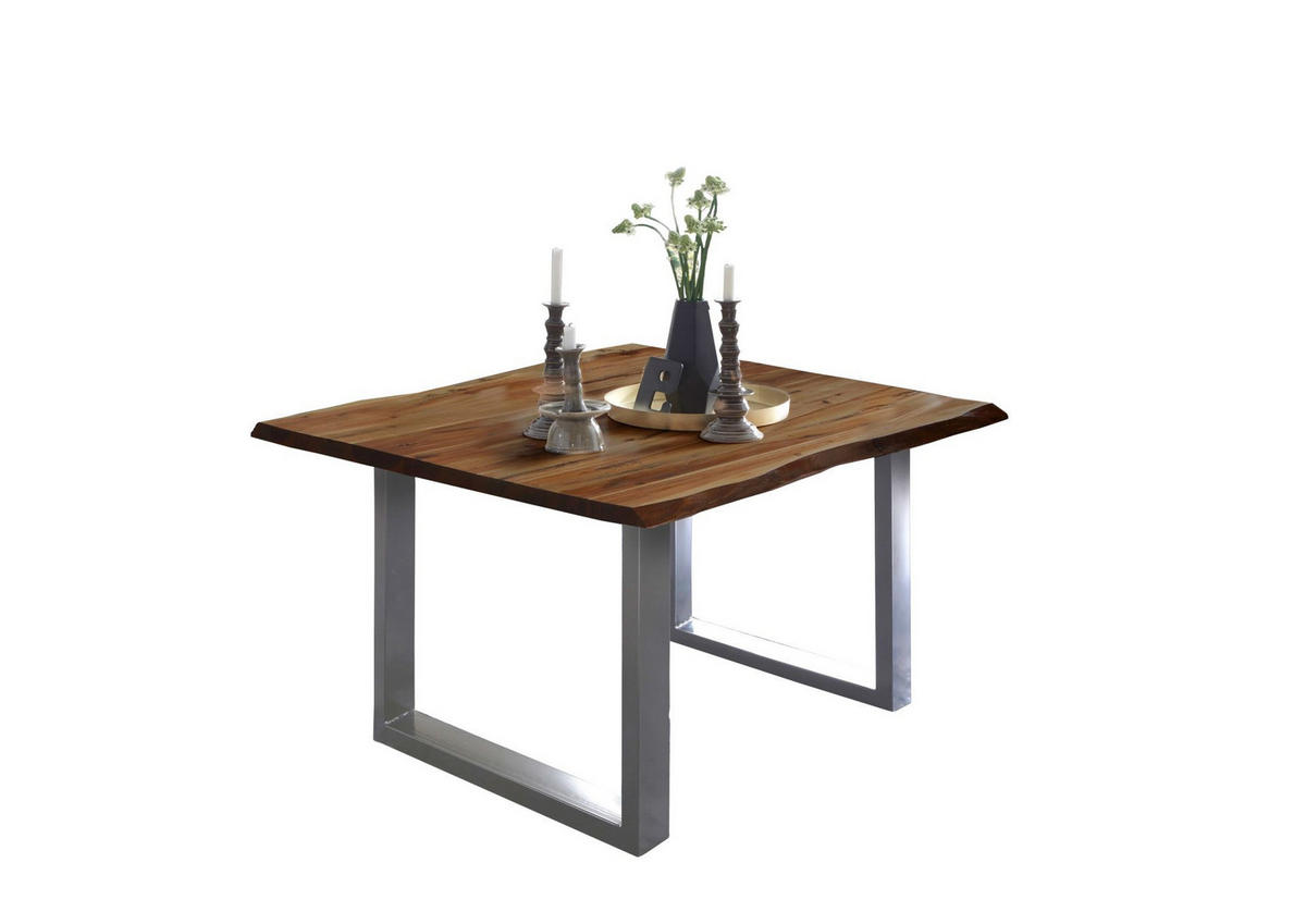 ESSTISCH NOAH - Silberfarben/Braun, Holz/Metall (90/90/77cm) - SAM