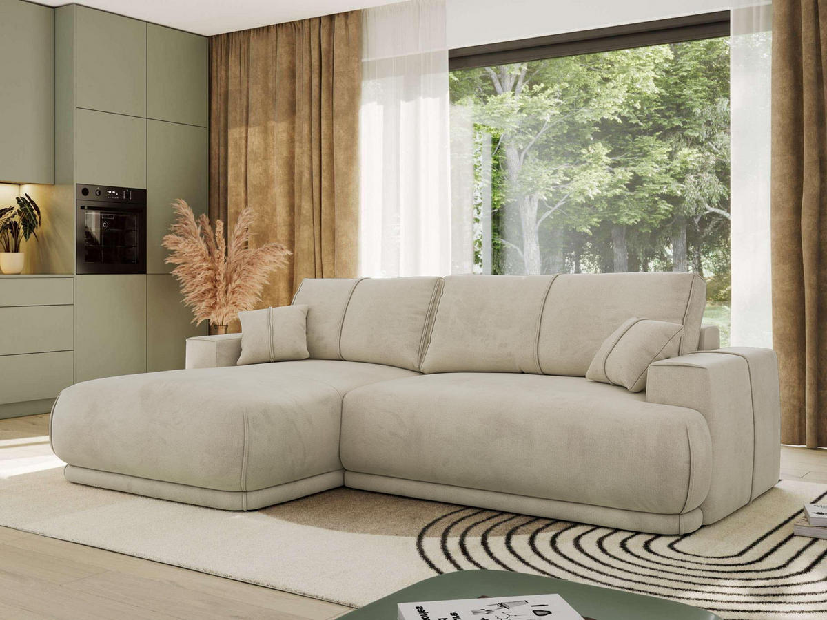 ECKSCHLAFSOFA RINA L Beige Velvet - links - Beige/Schwarz, Kunststoff/Textil (266/172cm) - MKS