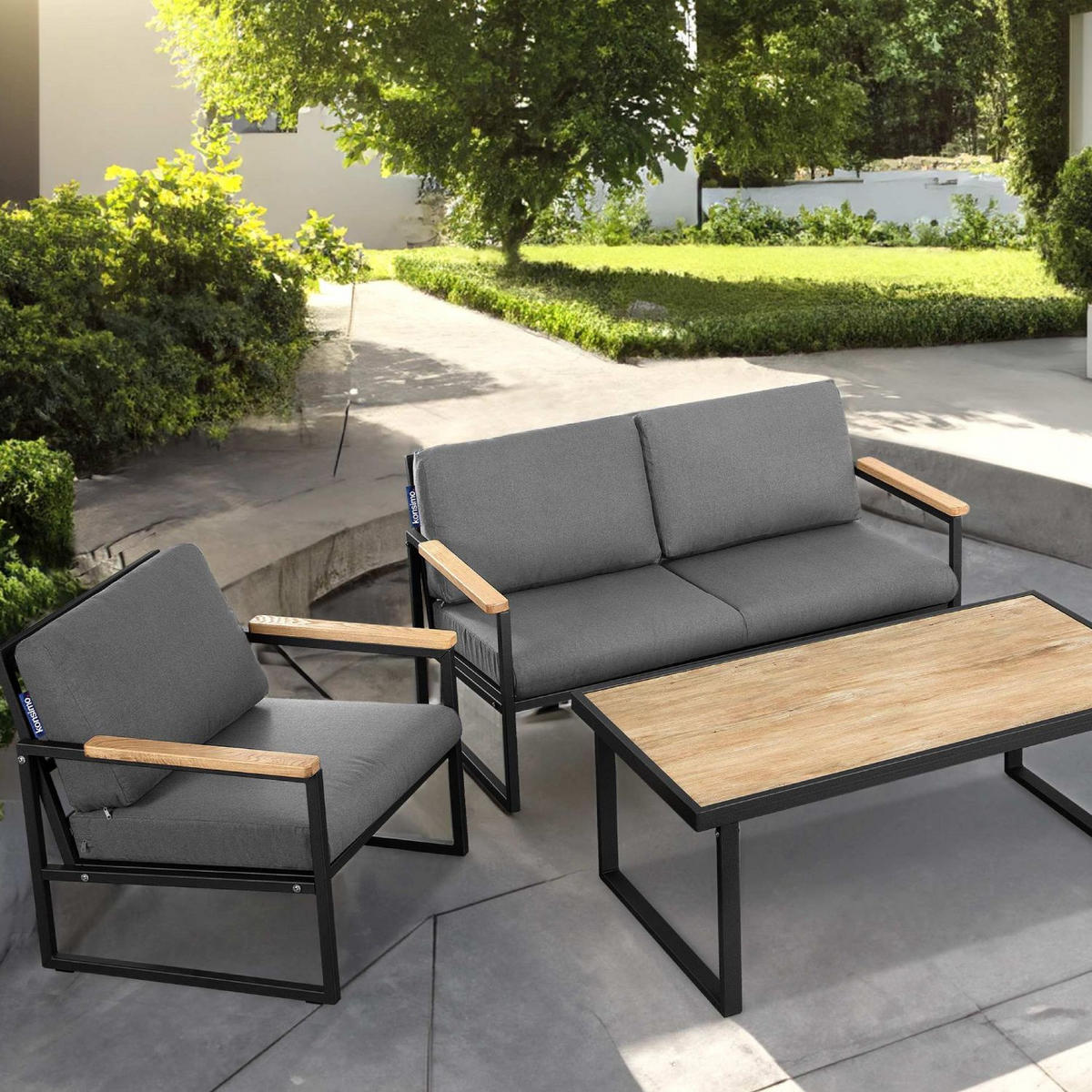 GARTENSESSEL TRIBO ,Schwarz/Grau - Schwarz/Grau, Holz/Textil (70/65/60cm) - KONSIMO®