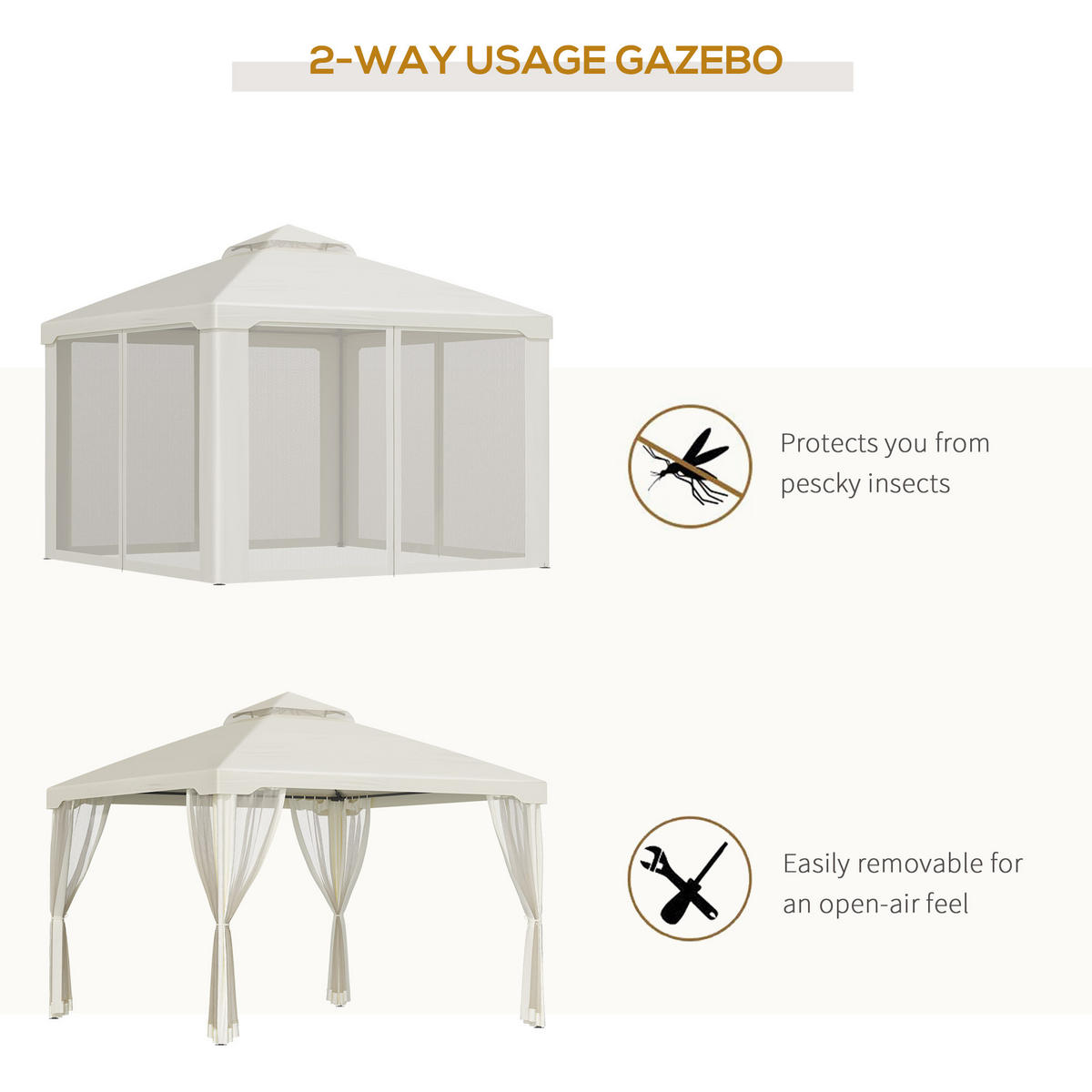 GARTENPAVILLON, mit Moskitonetz, beige - Creme, Textil (26.5/13/198cm) - Vallsero