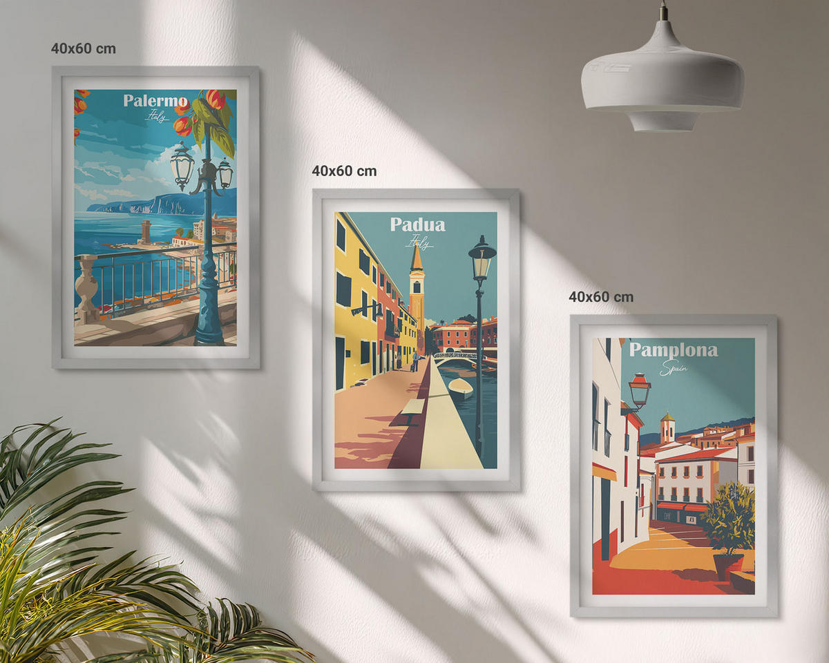 BILDER SET 3er Set - 40x60 cm Silberner Rahmen - Retro-Stadtillustrationen - Silberfarben, Kunststoff (40/60cm) - TULUP