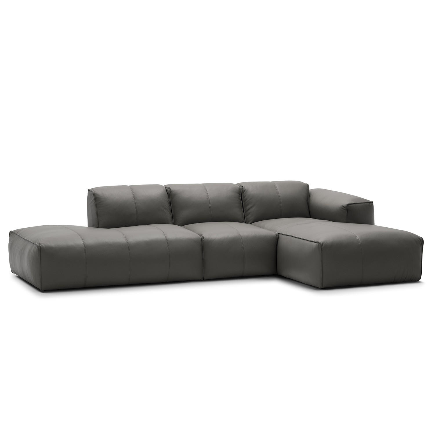 ECKSOFA mit Chaiselongue - Schwarz/Grau, Leder/Kunststoff (290/173cm) - home24