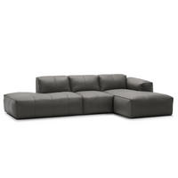 ECKSOFA mit Chaiselongue - Schwarz/Grau, Leder/Kunststoff (290/173cm) - home24