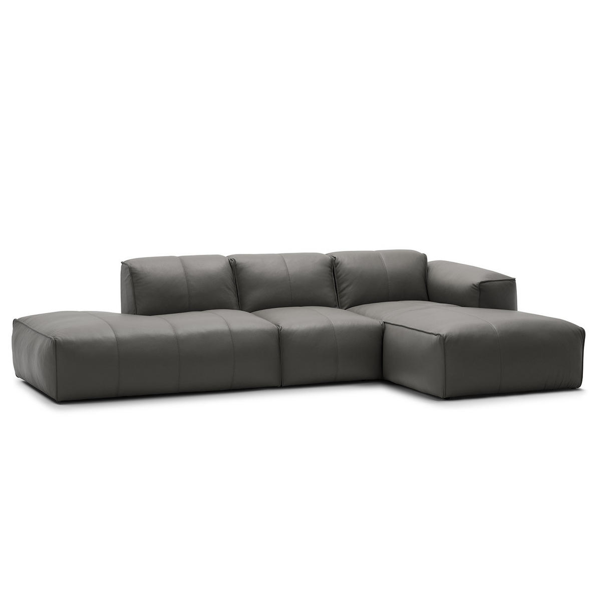 ECKSOFA mit Chaiselongue - Schwarz/Grau, Leder/Kunststoff (290/173cm) - home24