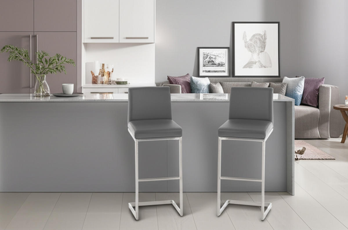 BARHOCKER 2er Set Paragon Kunstleder braun - Edelstahlfarben/Braun, Kunststoff/Metall (42/104/48cm) - TPFLiving