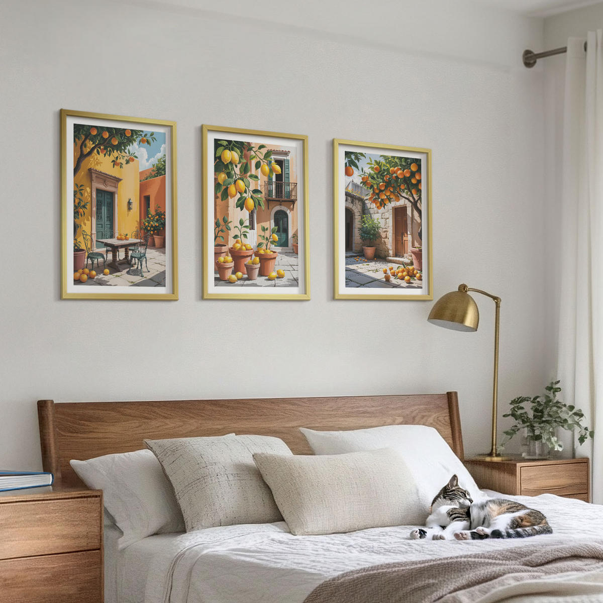WANDBILDER 3er Set - 40x60 cm Goldrahmen - Zitrusfrüchte im Garten - Goldfarben, Kunststoff (40/60cm) - ArtPrintCave