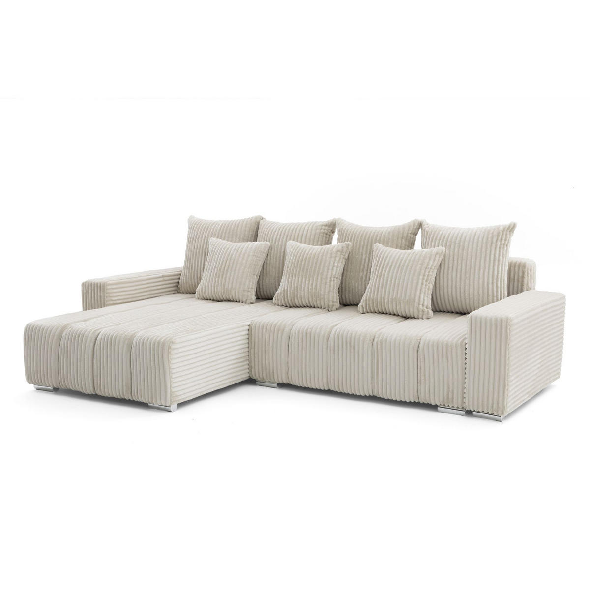 ECKSOFA PIANO L Links mit Schlaffunktion 137x234 Cord Beige - Beige/Silberfarben, Holz/Textil (278/178cm) - Muffo
