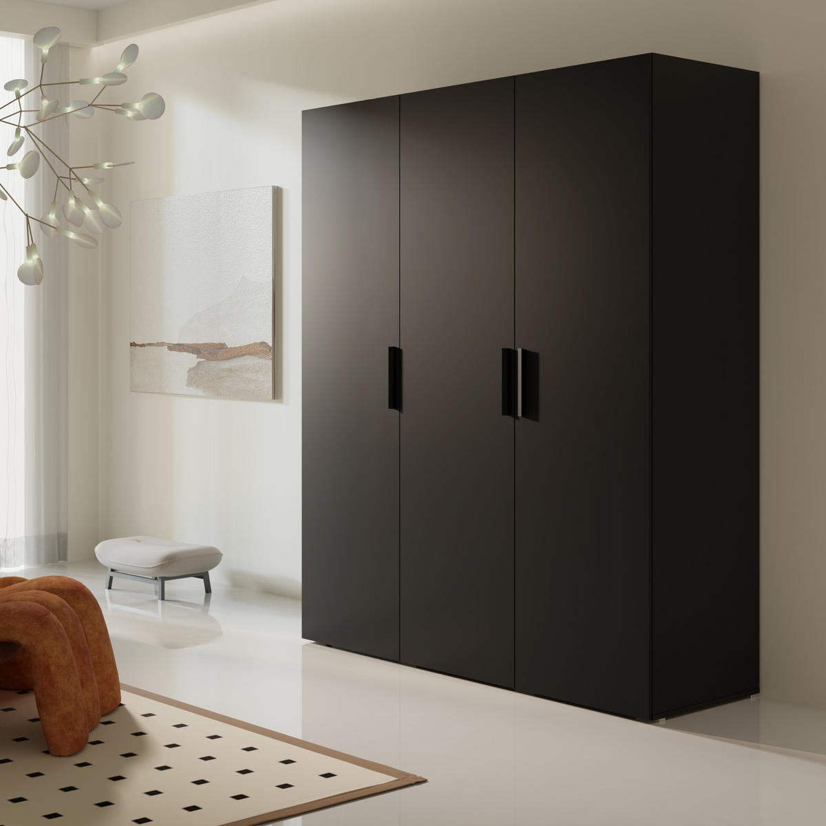 DREHTÜRENSCHRANK Napoli 3D 150 Schwarz (schwarzer oder goldener Griff) - Silberfarben/Schwarz, Holzwerkstoff/Kunststoff (150/35/60cm) - mzm24