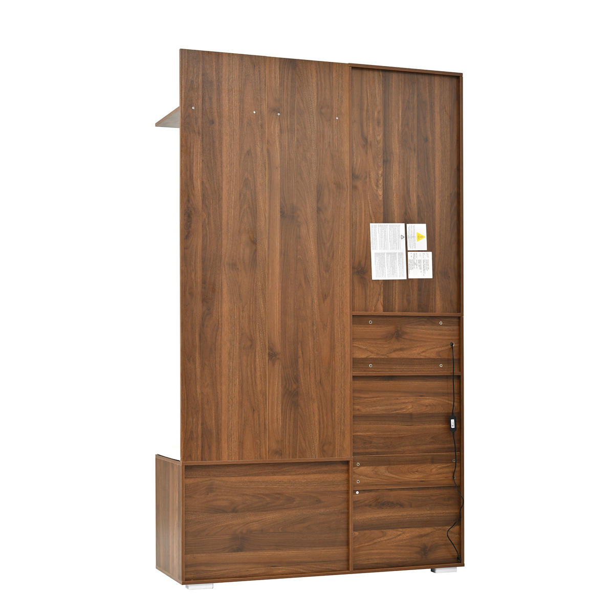 GARDEROBE Flur mit Spiegel LED Sitzbank Kleiderhaken multifunktionaler Stauraum - Nussbaumfarben, Glas/Holzwerkstoff (110/190/38cm) - EVRYAE