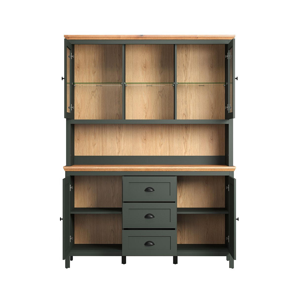BUFFETSCHRANK mit LED-Beleuchtung, 4 Türen, 3 Schubladen und 2 Nischen H198 cm - Stanton - Grün, Holzwerkstoff (146/146/198cm) - Trendteam