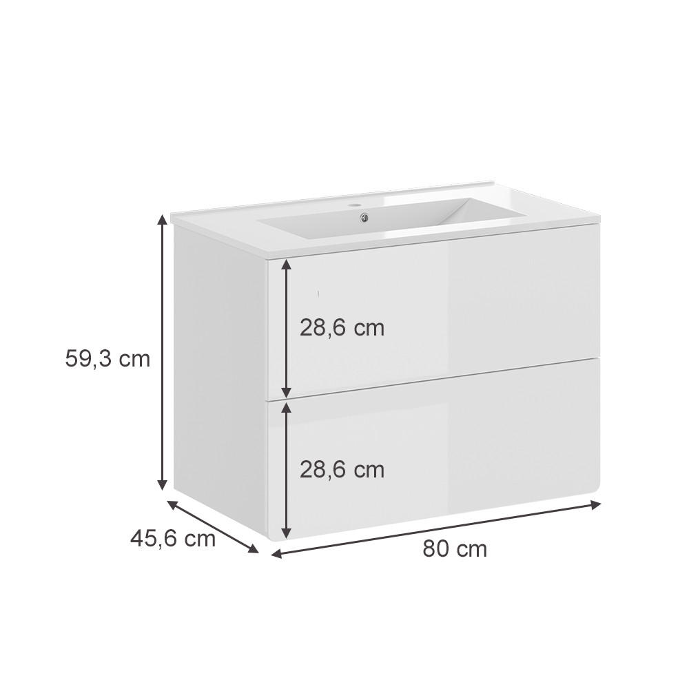 WASCHTISCHKOMBI Izan, Weiß Hochglanz, 2 Teile - Weiß, Holzwerkstoff (80/59.3/46cm) - Vicco