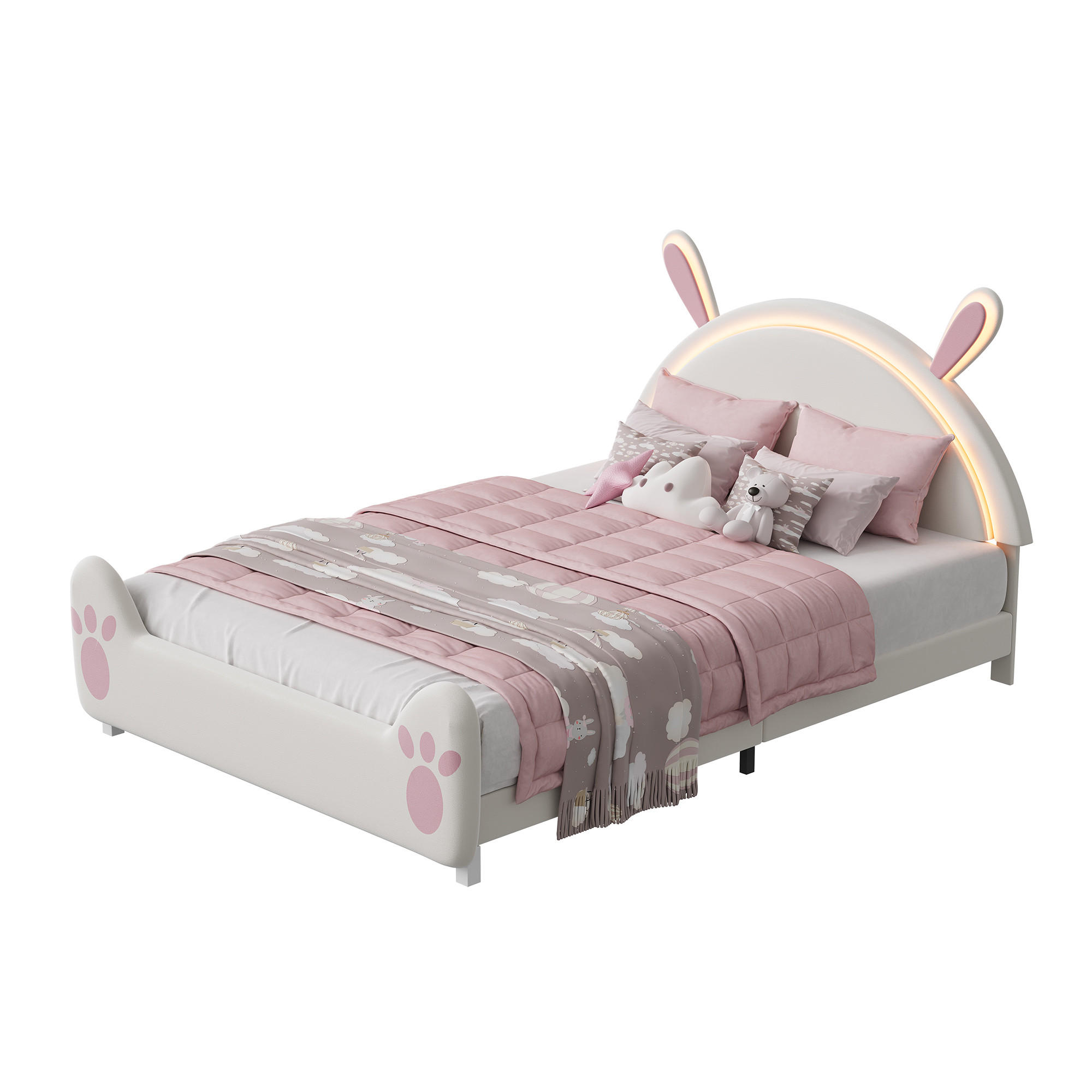 POLSTERBETT 140x200 cm Kinderbett mit LED, Schmetterlings-Kopfteil, Doppelbett mit Lattenrost, Rosa - Rosa, Metall (140/200cm) - EuroLiving