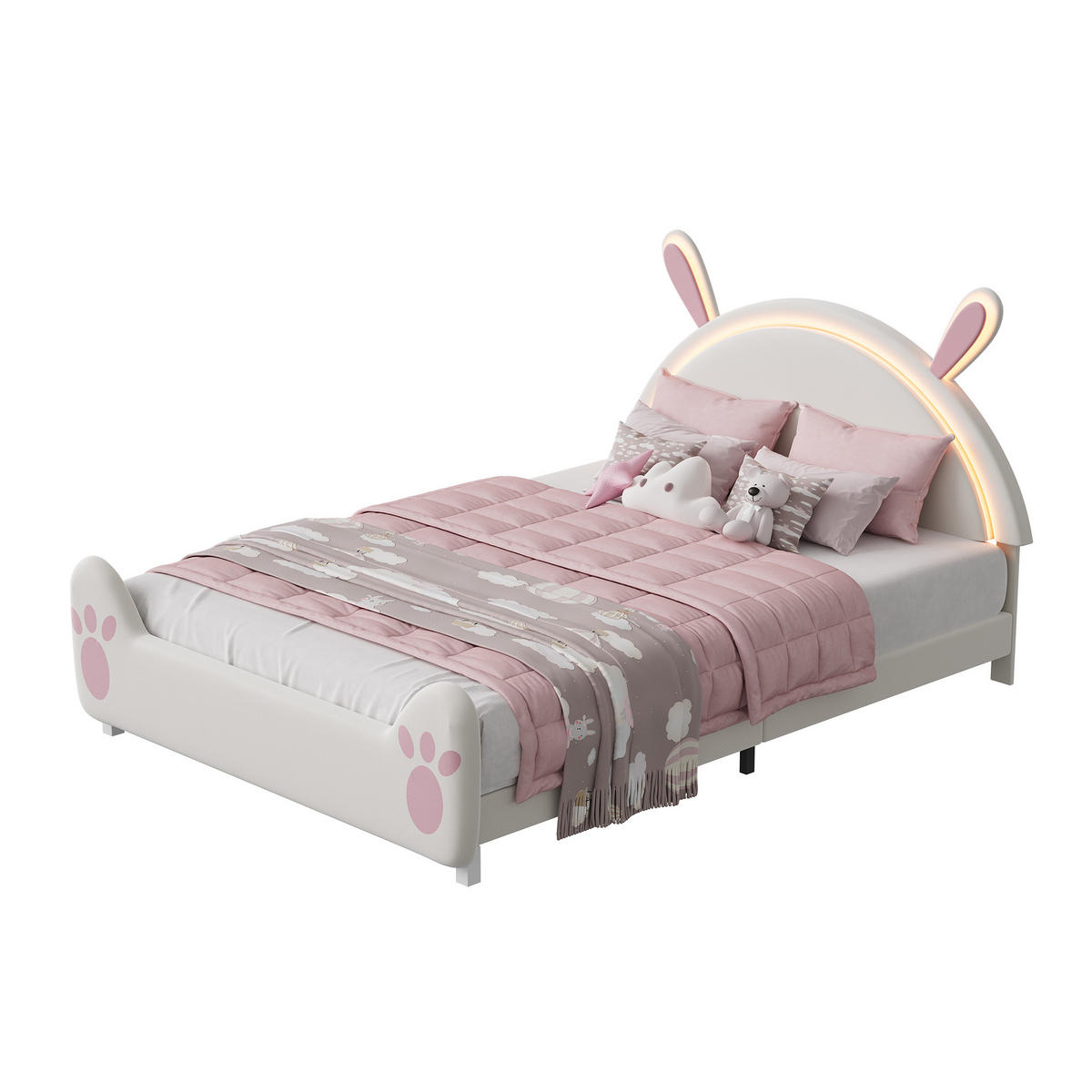 POLSTERBETT 140x200 cm Kinderbett mit LED, Schmetterlings-Kopfteil, Doppelbett mit Lattenrost, Rosa - Rosa, Metall (140/200cm) - EuroLiving