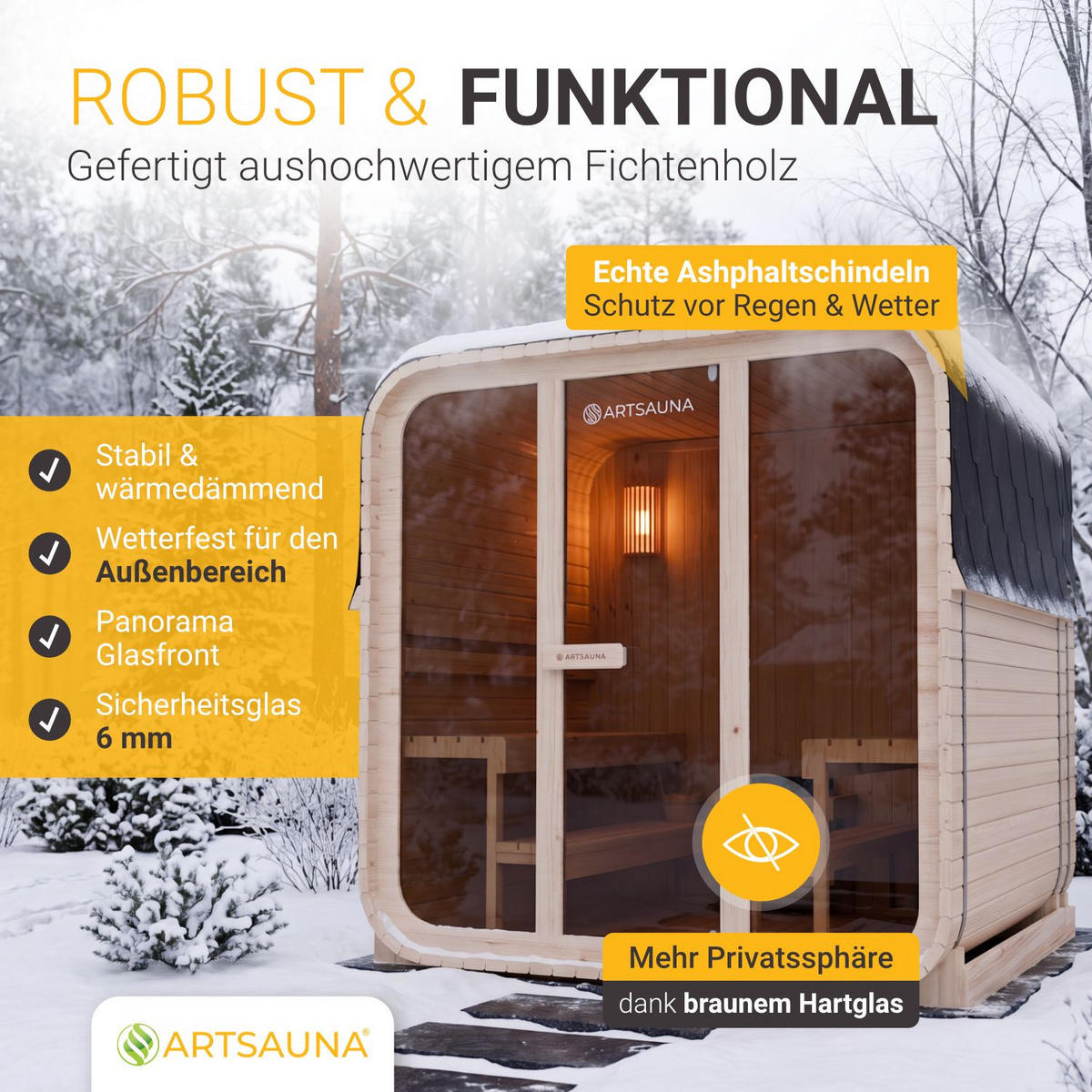 FASSSAUNA Fjora L 9 kW Saunaofen (6 Personen) - Naturfarben, Holz (228/225/180cm) - Artsauna