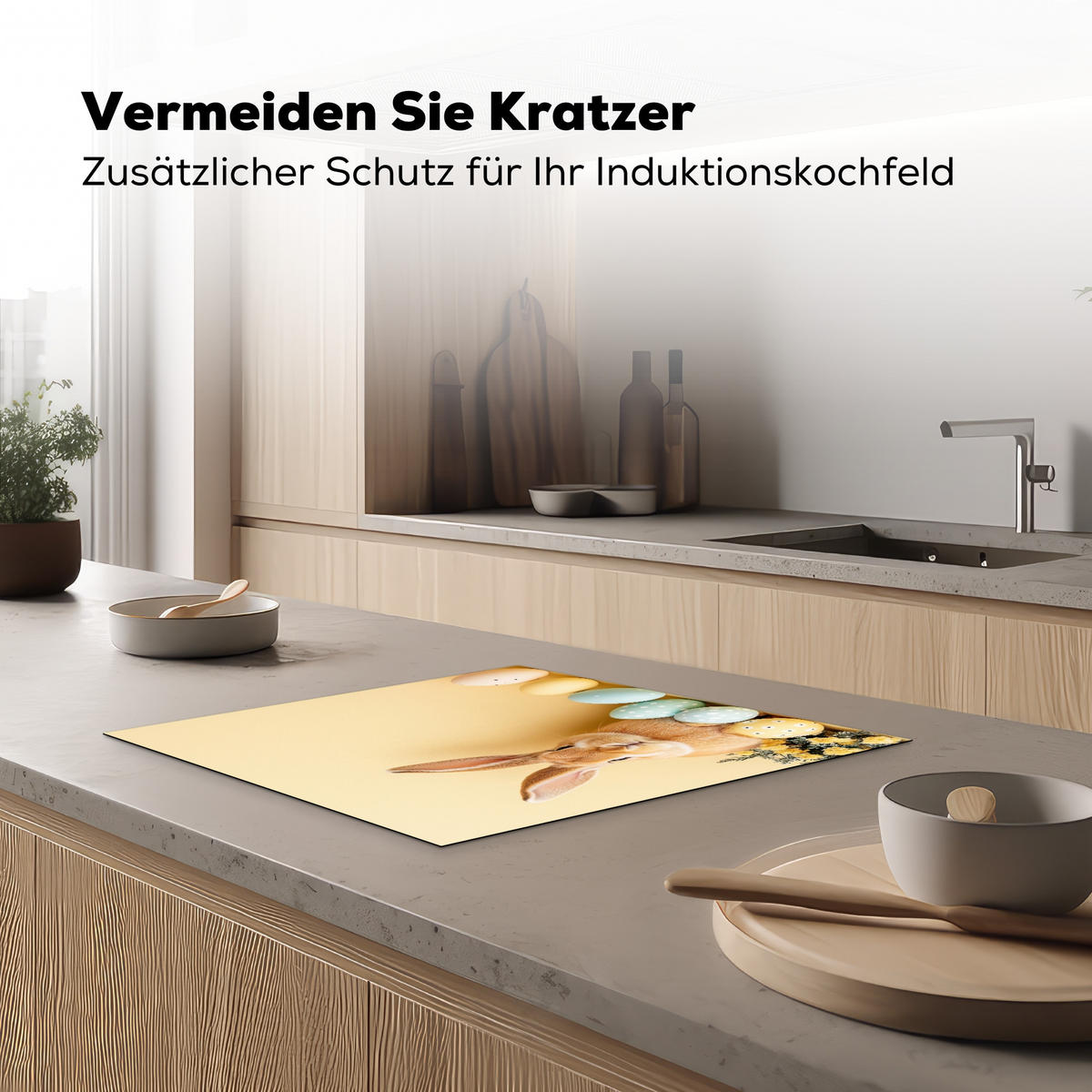 HERDABDECKPLATTE Eier - Kaninchen - Pastellfarbtöne Abdeckung Ceranfeld 58.3x51.3 cm - Hellgelb, Kunststoff (58.3/51.3/0.2cm) - MuchoWow