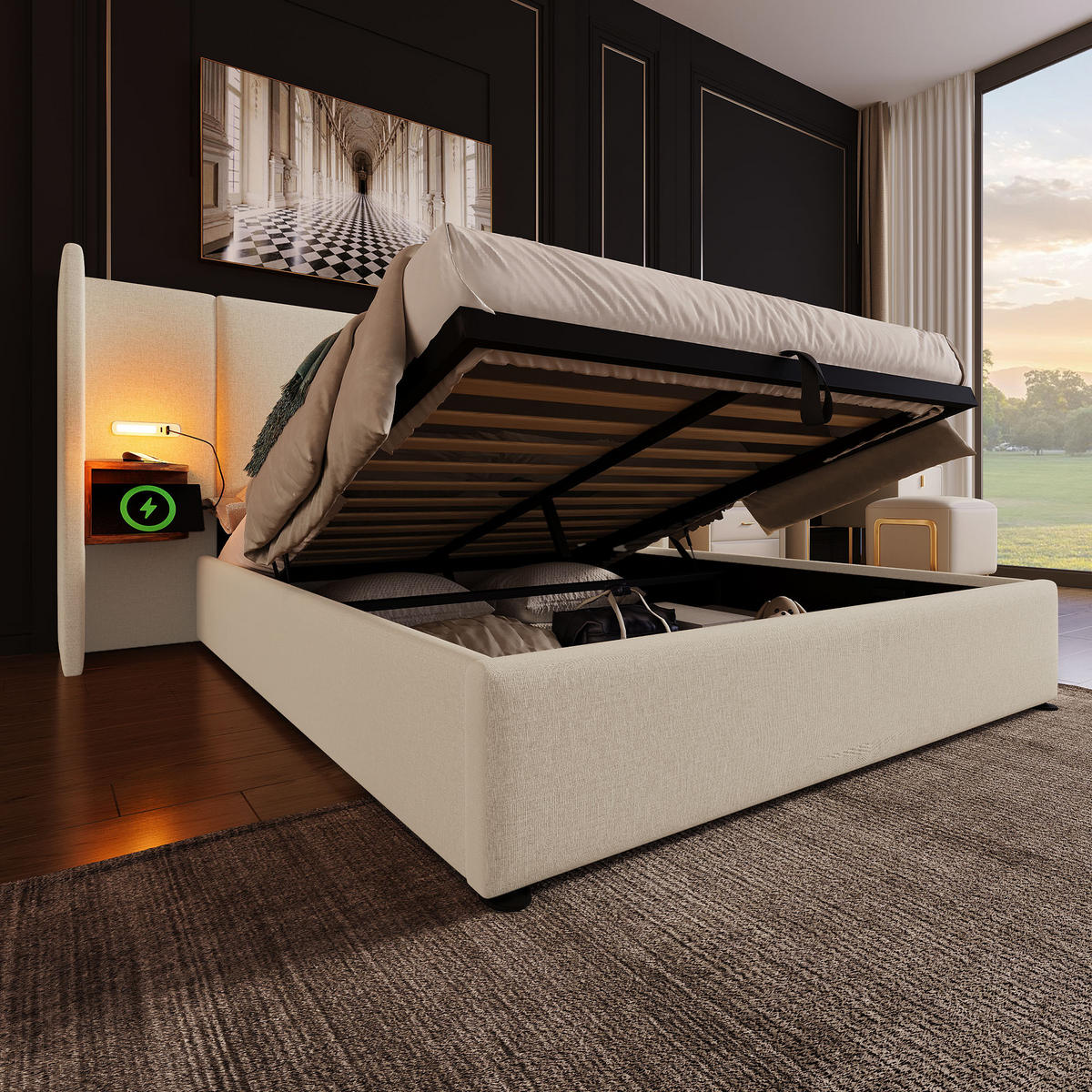 POLSTERBETT PANG-8V4N2K 160/200 cm Beige - Beige, Fell/Metall - PANGIVO