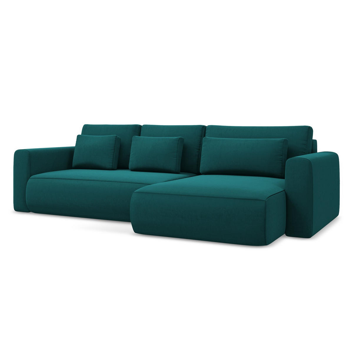 ECKSOFA mit Schlaffunktion Samt Stoff Blau - Blau/Petrol, Kunststoff/Textil (278/149cm) - LaMiaSofa