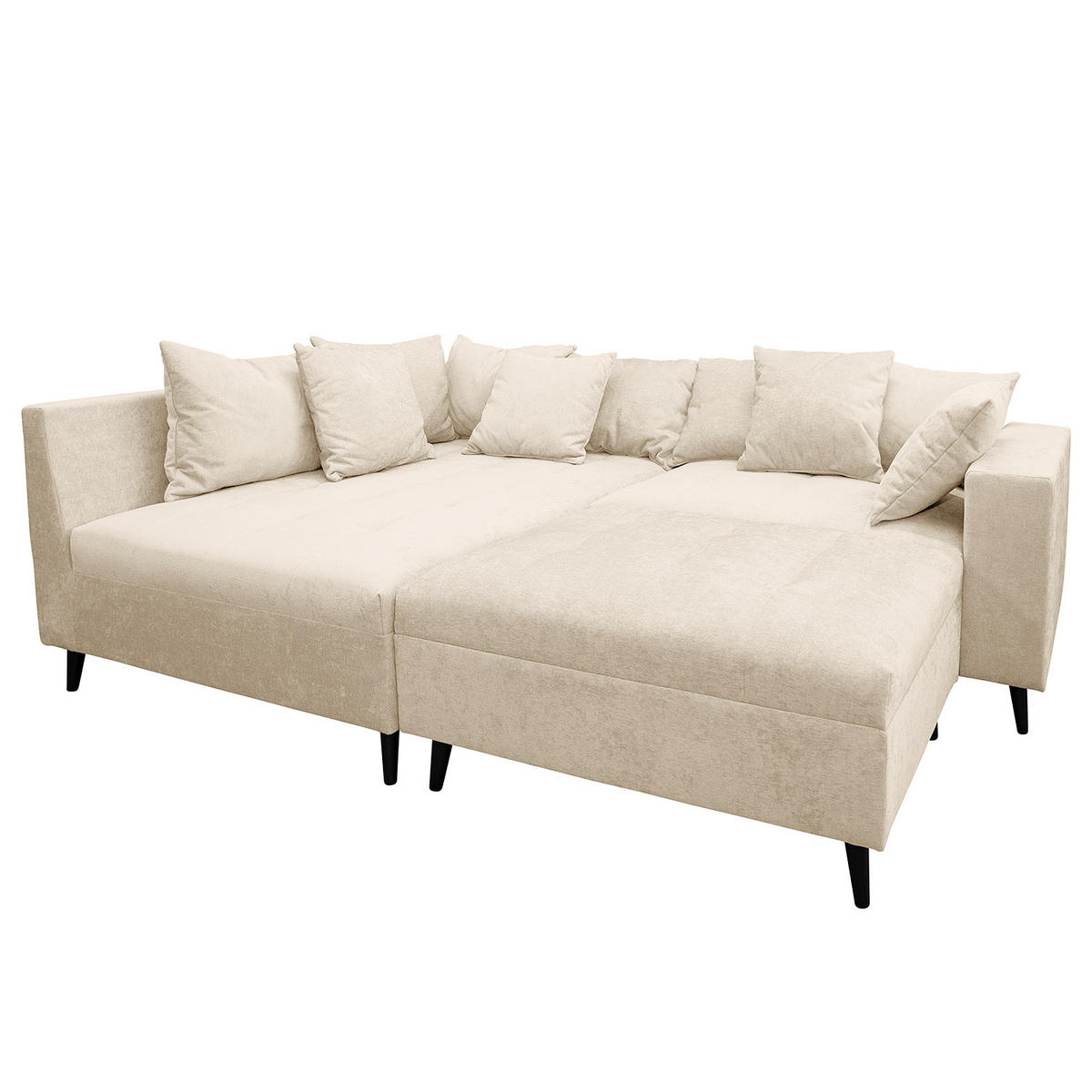 ECKSOFA mit Ottomane und Hocker - Beige/Schwarz, Birkenholz/Textil (247/174cm) - home24