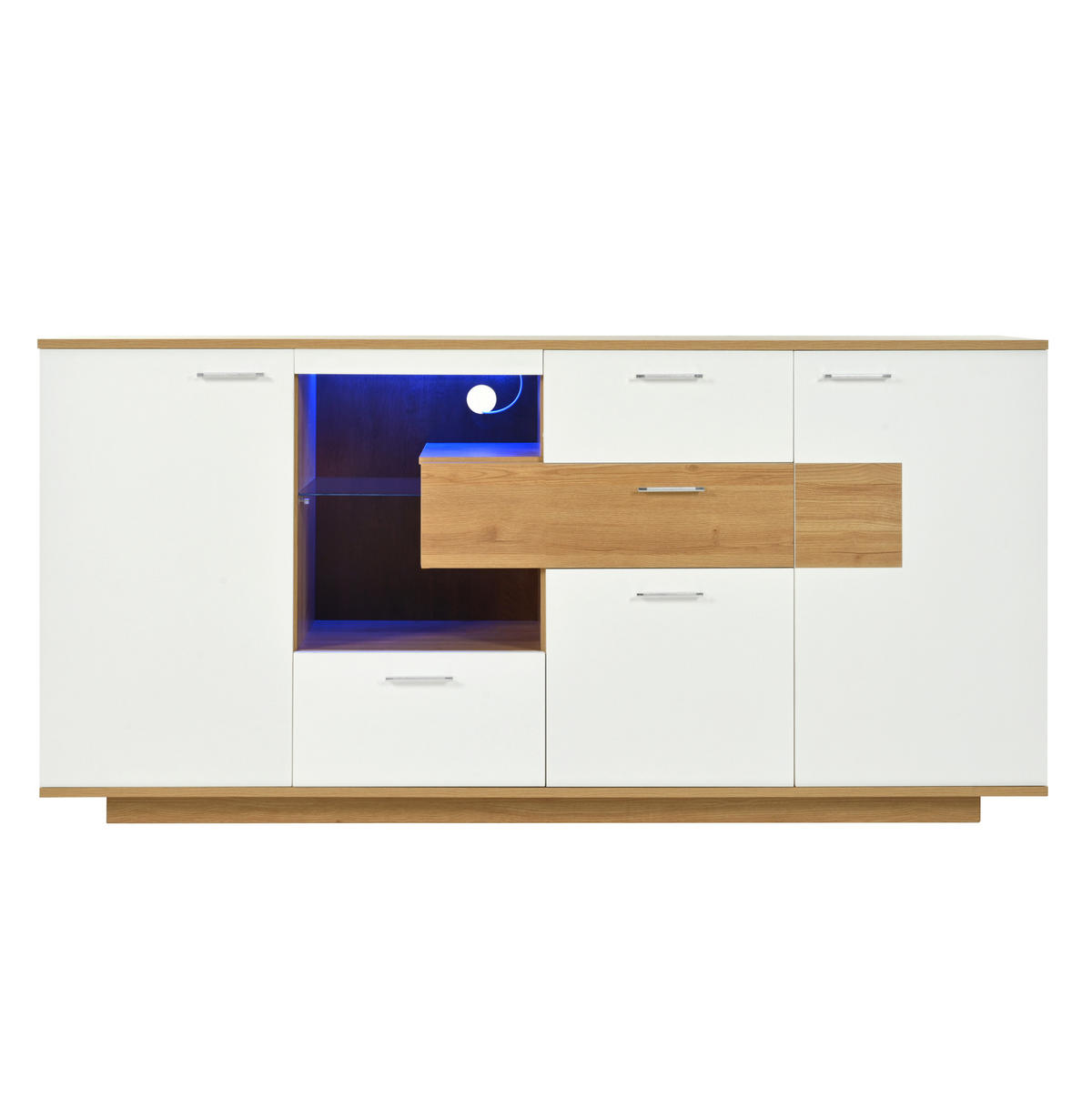 SIDEBOARD 160/40/77 cm mit 2 Türen, 4 Schubladen & LED-Beleuchtung - Naturfarben, Holzwerkstoff (160/77/40cm) - BEAOK