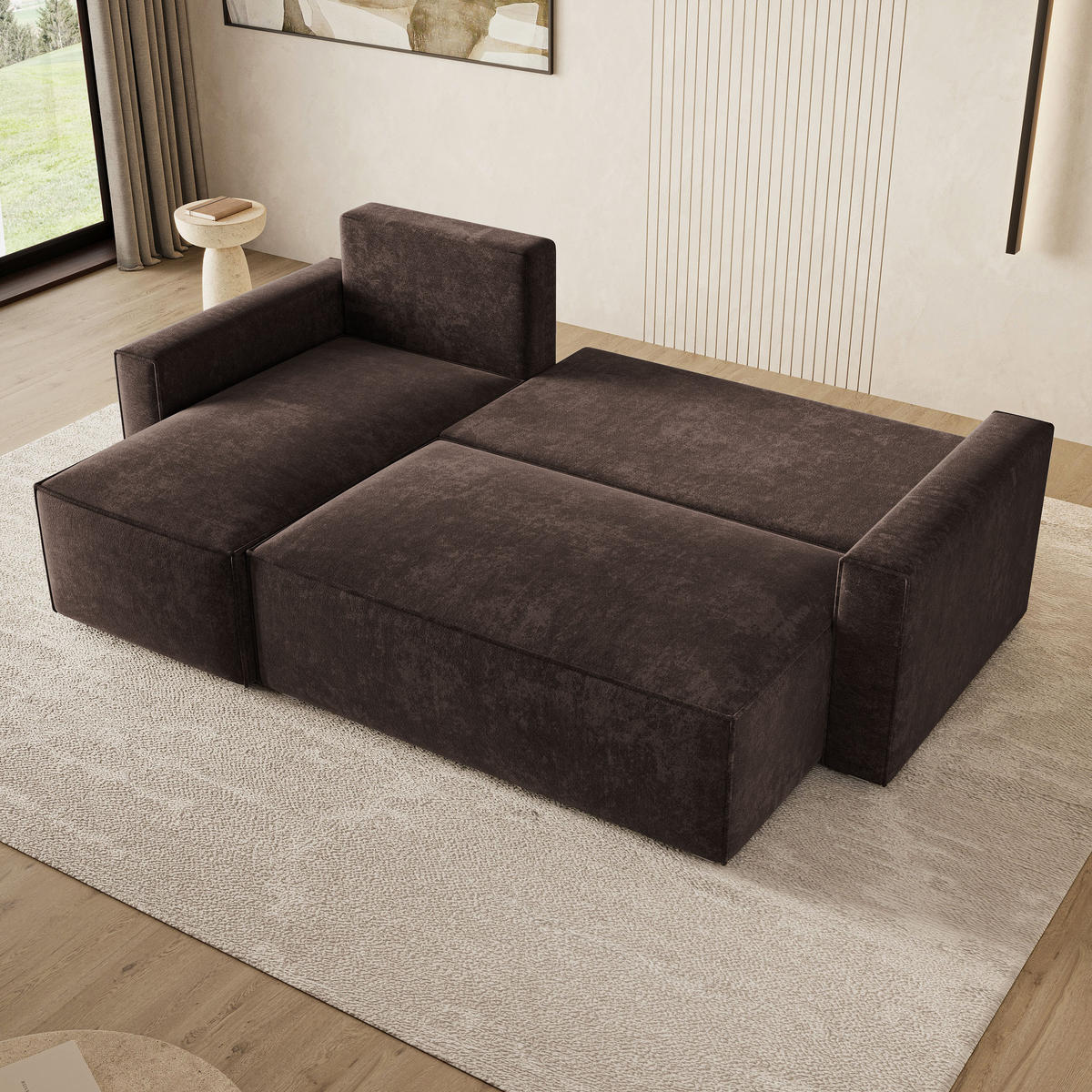 ROHOVÁ Sedačka POTARO LUMO 40, Hnědá - šedá/hnědá, dřevo/textil (232/140cm) - MASSENO