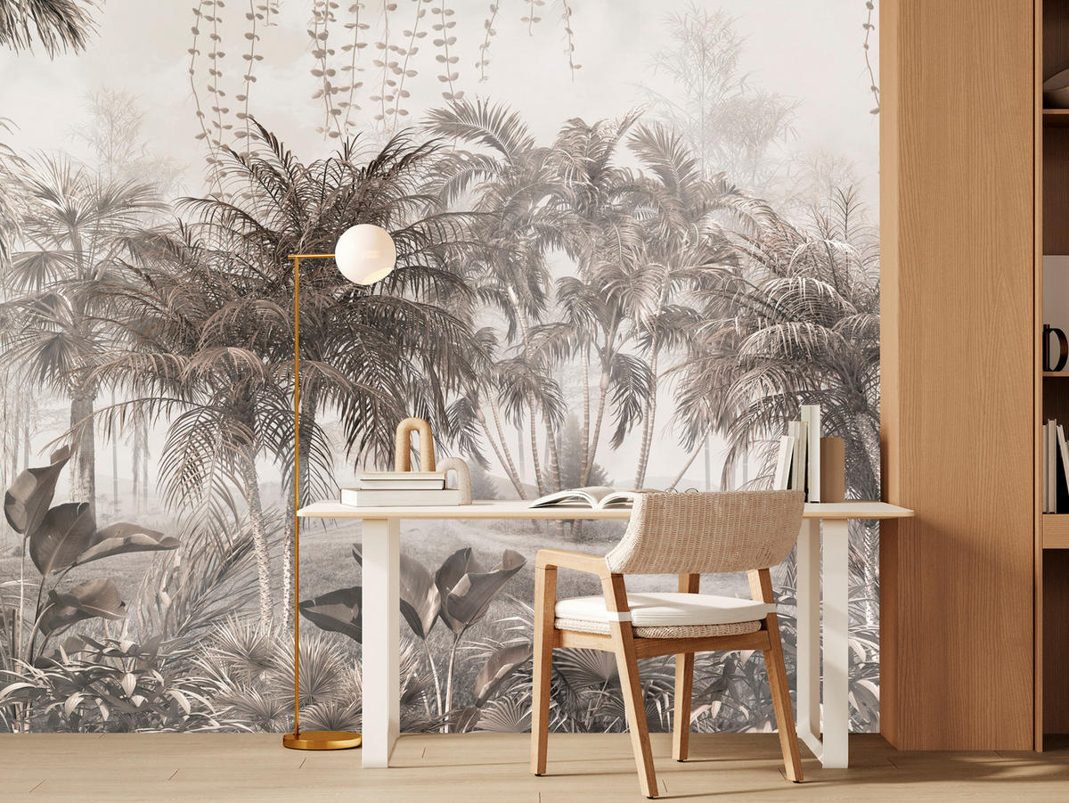 FOTOTAPETE für Büro Vintage Tropisch Dschungel Palmen Blätter 250x175 - Beige/Braun, Papier (250/175cm) - Muralo
