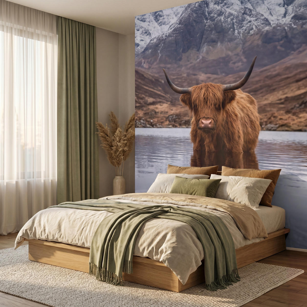 TAPETE - Schottischer Hochländer - Braun - Wasser - 260x300 cm - Braun, Papier (260/300cm) - OnlyWow
