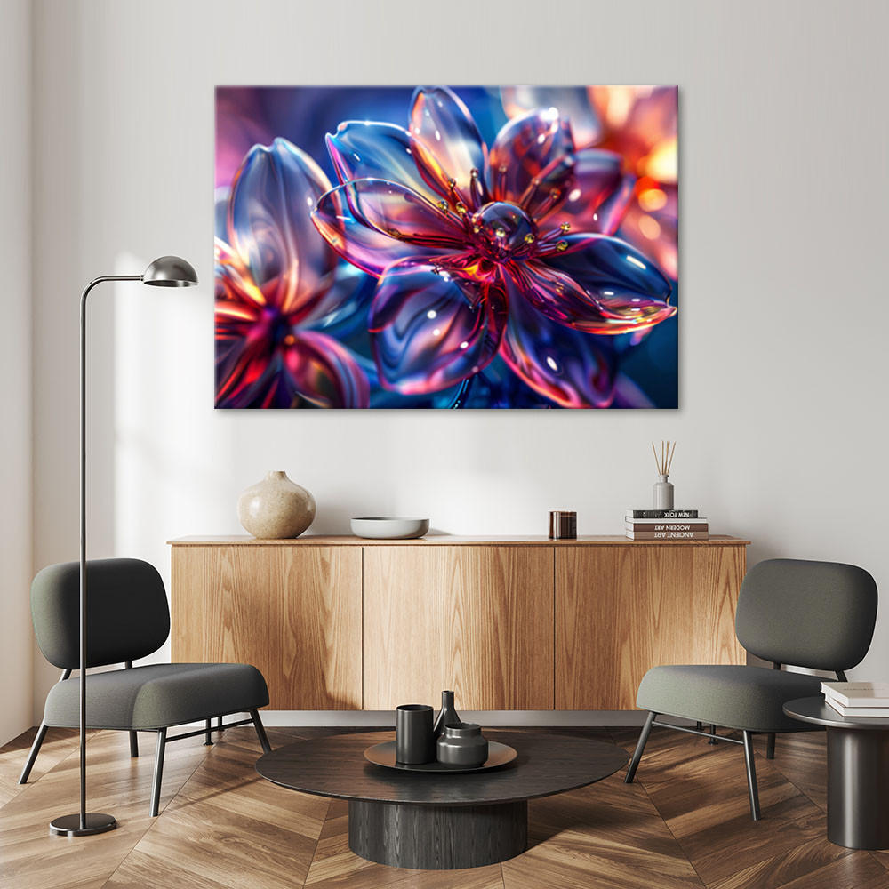 LEINWANDBILD Glänzende 3D-Glasblumen 100x70cm - Multicolor, Textil (100/70cm) - Feeby