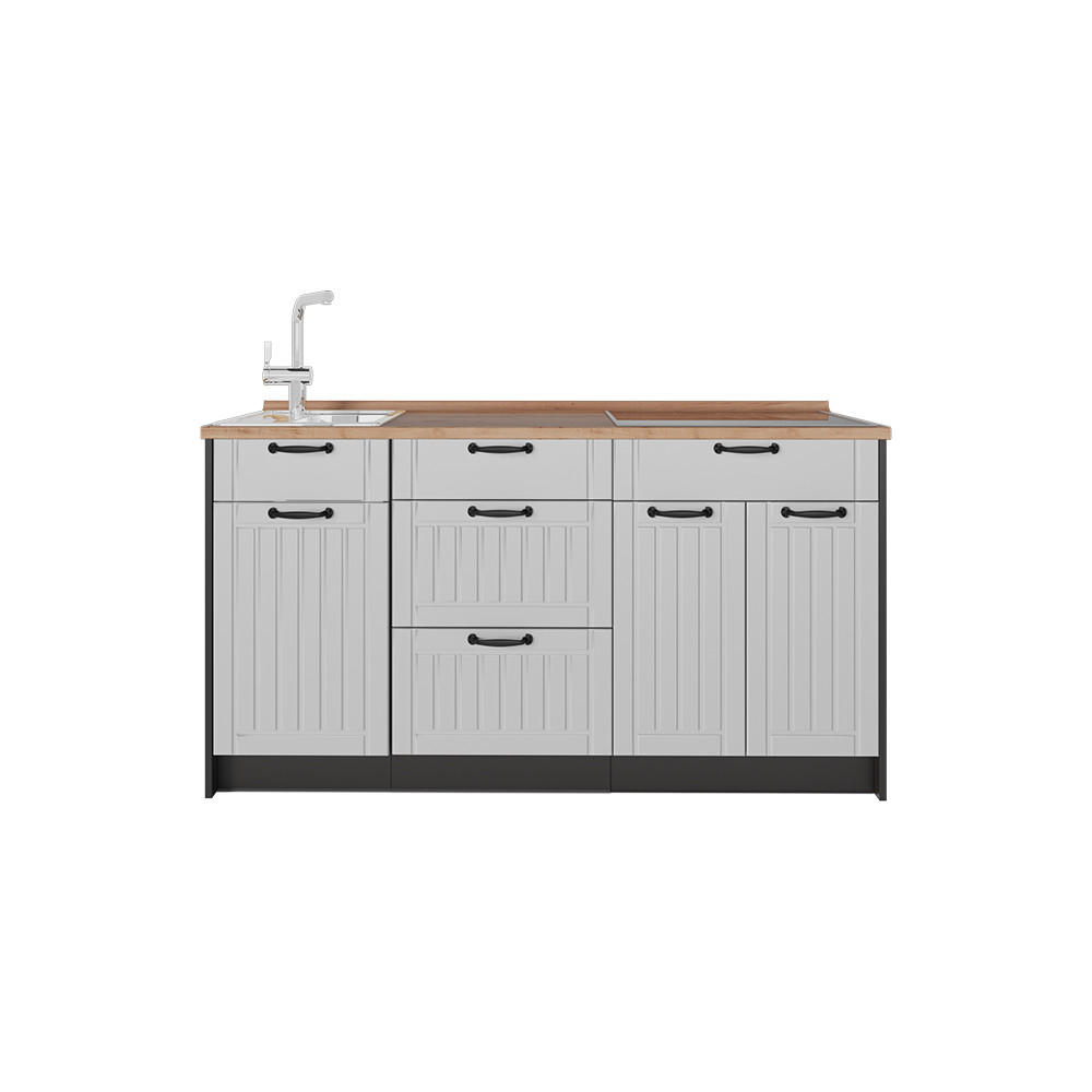 KÜCHENBLOCK Fame-Line, Weiß Landhaus, 150 cm, AP Eiche - Anthrazit/Weiß, Holzwerkstoff (150/82/60cm) - Vicco