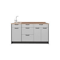 KÜCHENBLOCK Fame-Line, Weiß Landhaus, 150 cm, AP Eiche - Anthrazit/Weiß, Holzwerkstoff (150/82/60cm) - Vicco