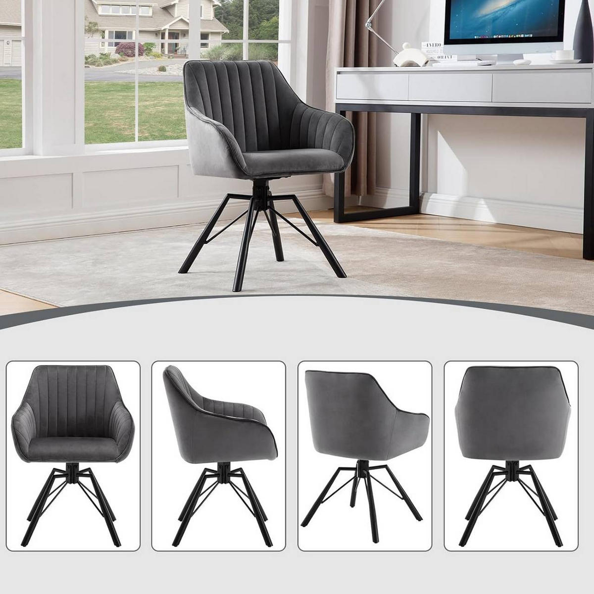 ESSZIMMERSTUHL 2er Set, Samt Sessel, Dunkelgrau - Dunkelgrau/Schwarz, Textil/Metall (57/83.5/53cm) - Woltu