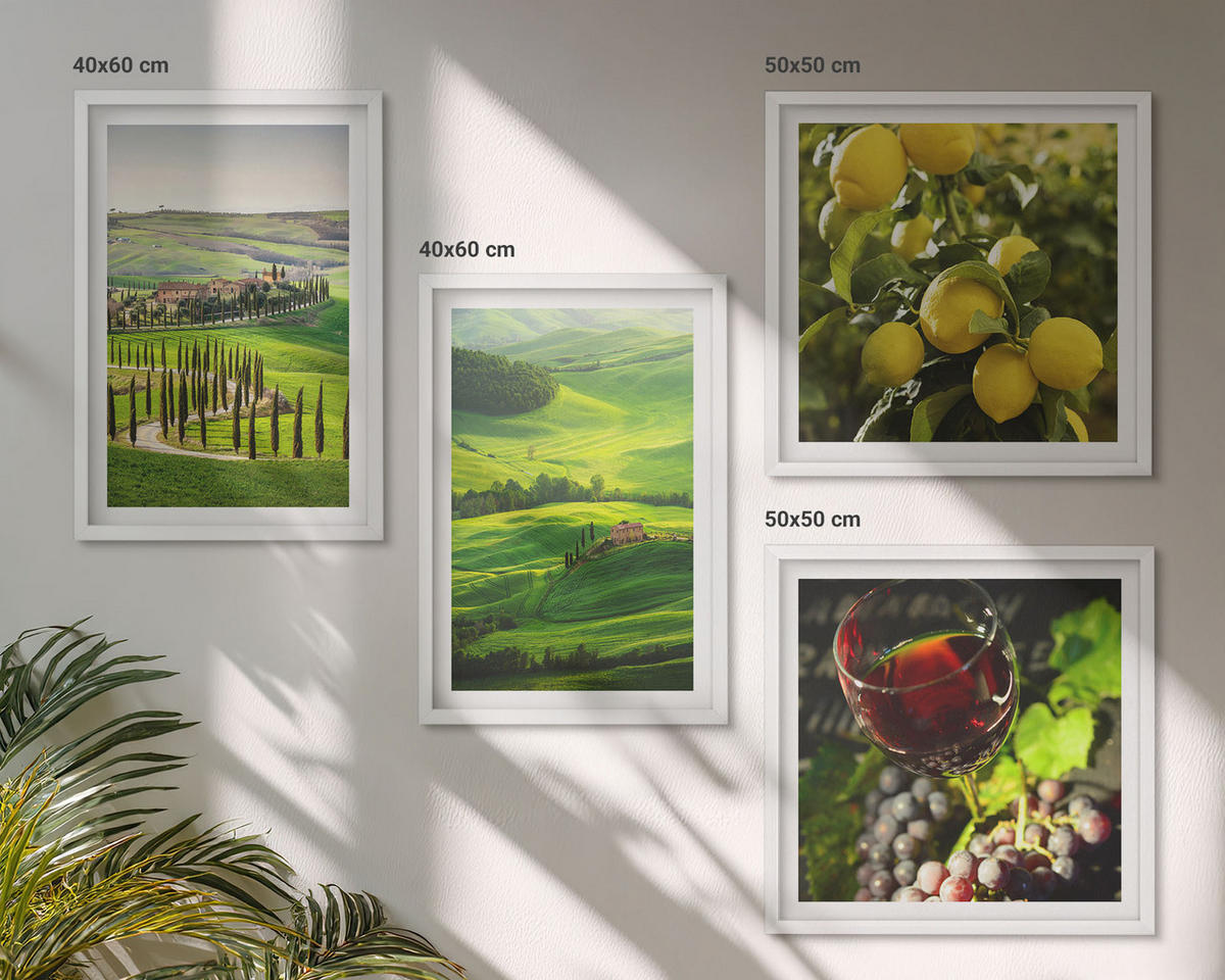 BILDER SET 4er Set - 50x50 cm & 40x60 cm Weißer Rahmen - Italienische Landschaften, Zitrushügel - Weiß, Kunststoff (50/50cm) - TULUP