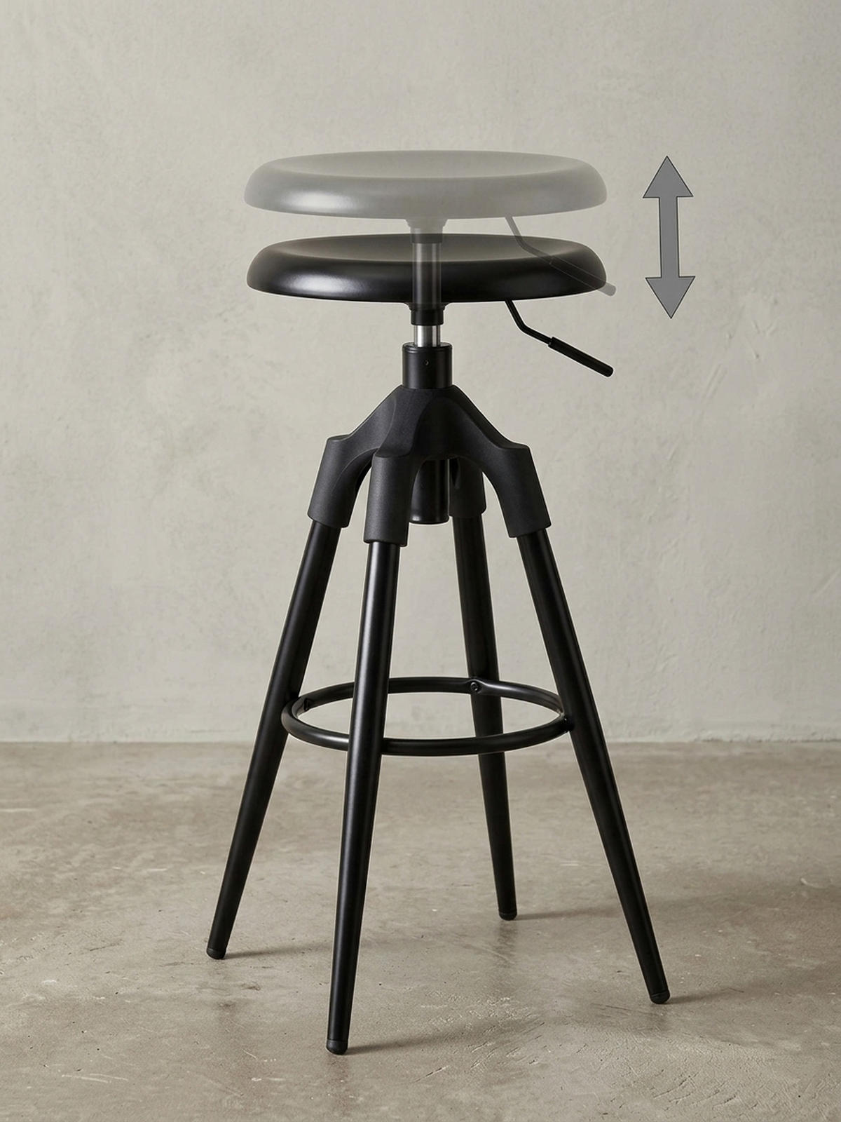 BARHOCKER Industrial Höhenverstellbar Drehbar Goldfarben TIBER, Schwarz 53x53x80 cm - Schwarz, Kunststoff/Metall (53/80/53cm) - KADIMA DESIGN