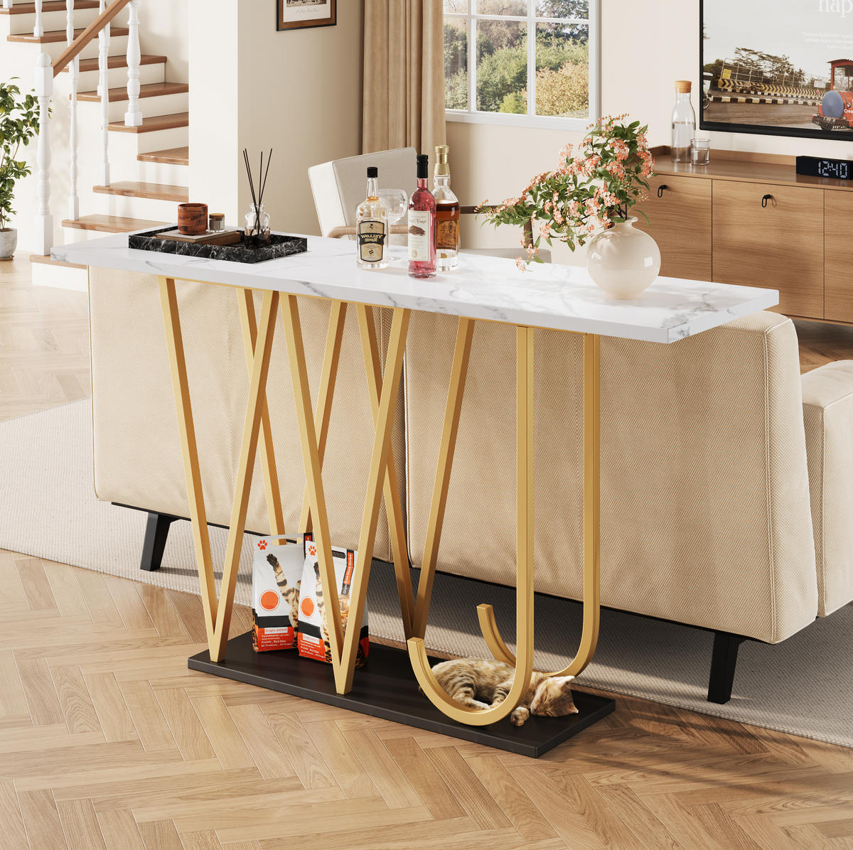 BEISTELLTISCH 120/29,5/80 cm in Weiß mit Marmoroptik und 2 Etagen - Weiß, Holzwerkstoff (120/29.5/80cm) - BEAOK