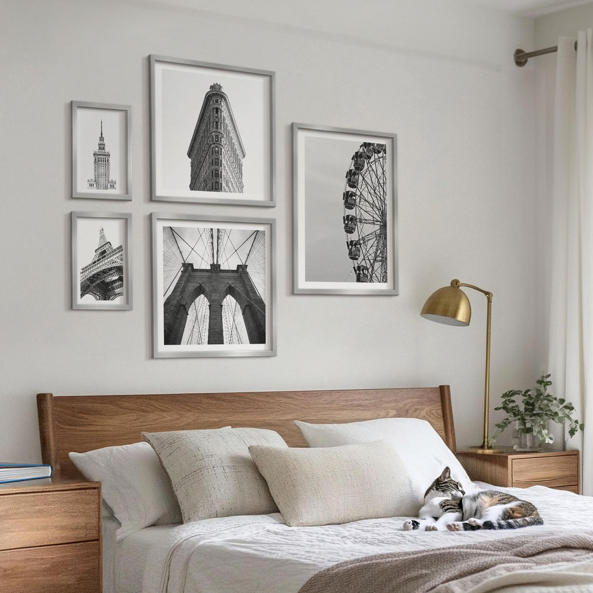 BILDER SET 5er Set - 50x50 cm & 20x30 cm & 40x60 cm Silberner Rahmen - Architektur Schwarz-Weiß-Minimalismus - Silberfarben, Kunststoff (40/60cm) - TULUP