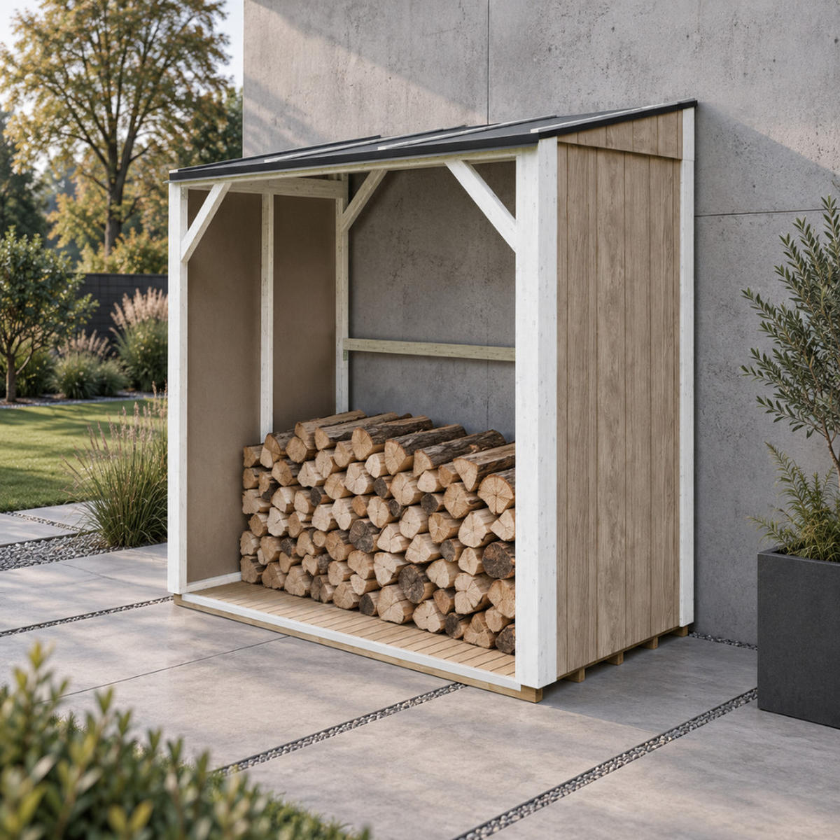 TIMBELA M984-TERRA BROWN Prístrešok na drevo 2,54 m², prístrešok na palivové drevo s objemom ~4,4 m³ - hnedá, drevo (118/220/215cm) - Timbela