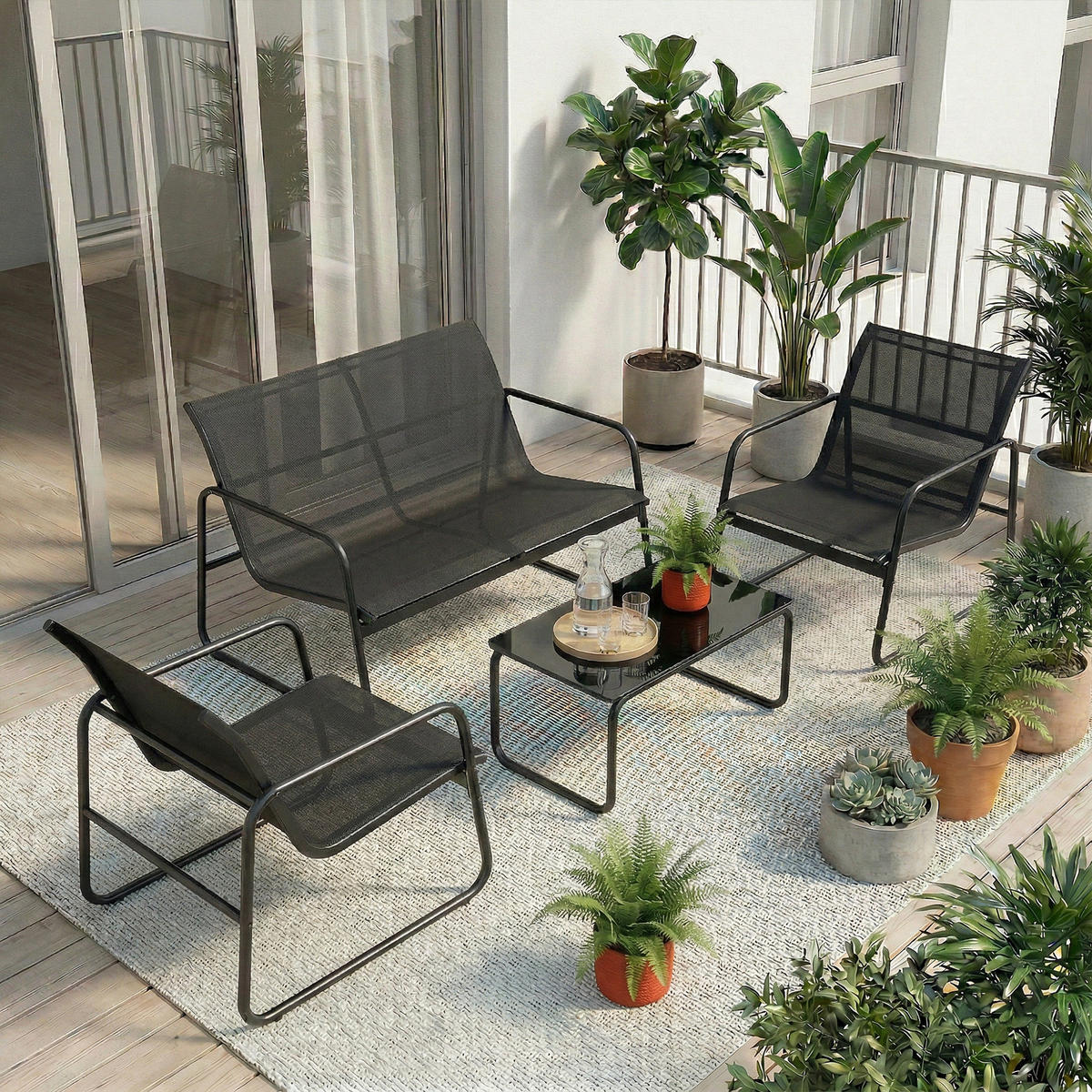 GARTENSET 4-teilige DE-13507 Dunkelgrau - Dunkelgrau, Metall - ComfortXL